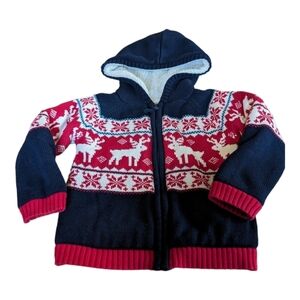 Rorie Whelan Fair Isle Fleece lined Reindeer Zip Hoodie Sweater Size 18-24 m